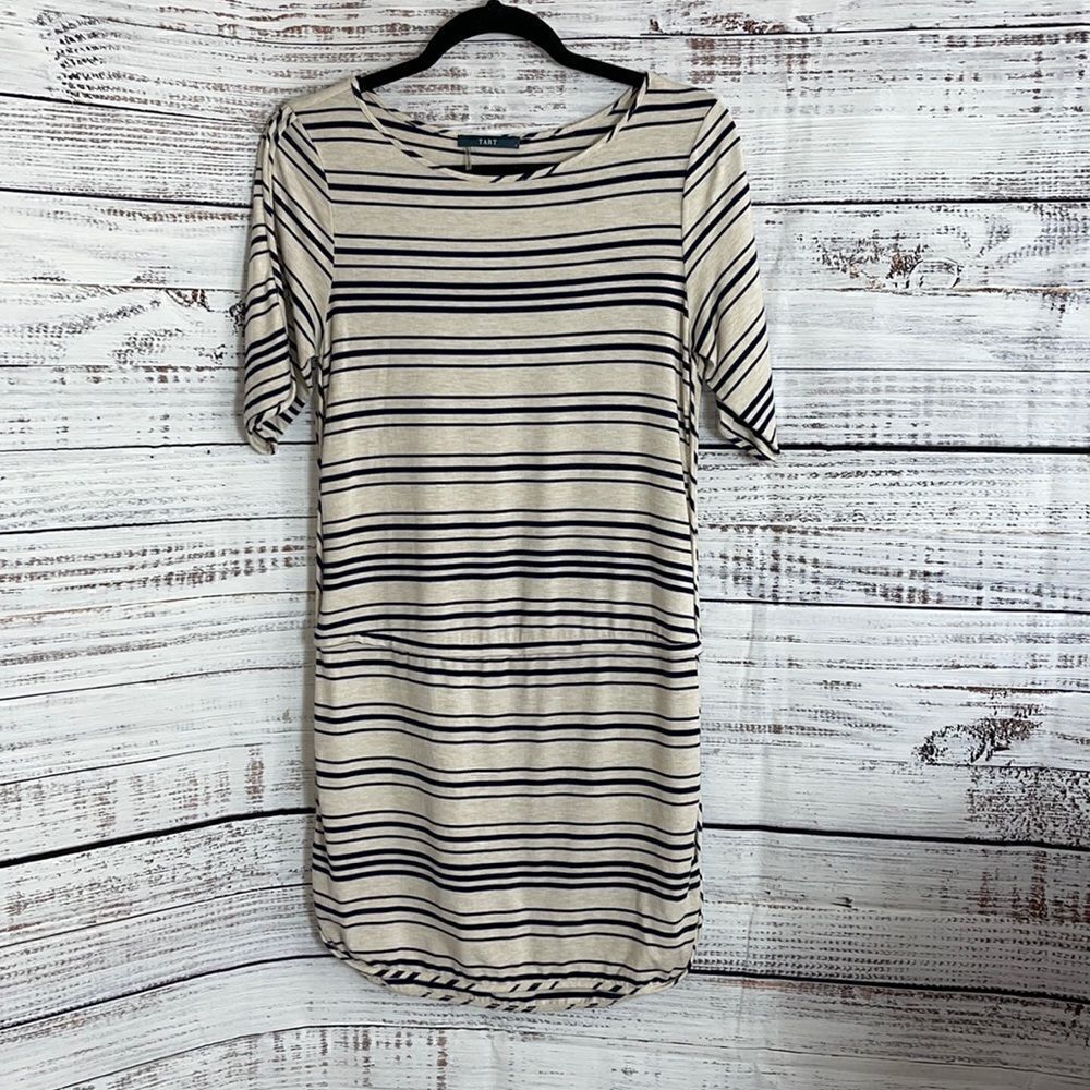Tart Dress Womens small striped short sleeve mini Tunic Modal Blend Crew Neck